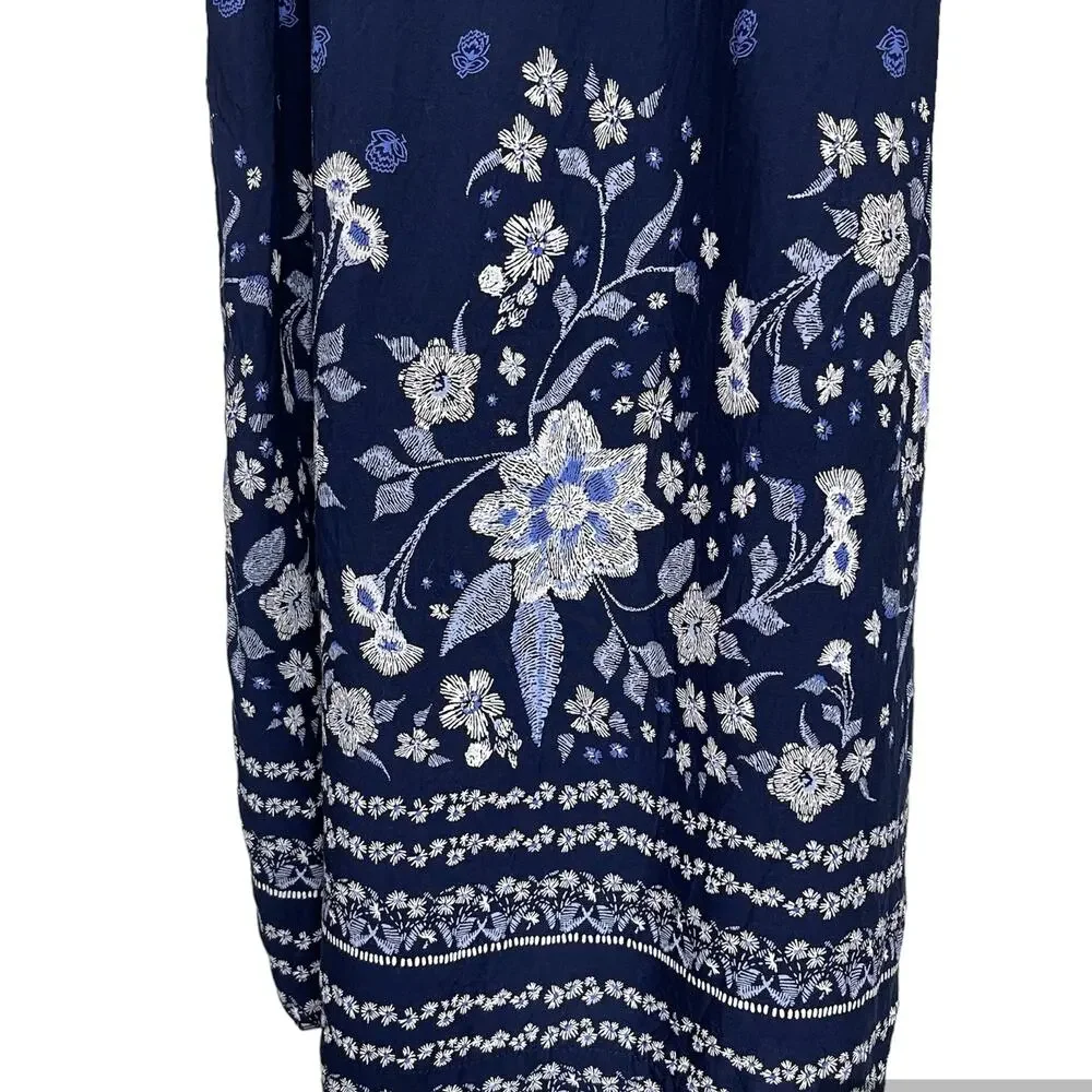 Girls M 8 Old Navy Scalloped Blue White Floral Maxi Summer Sundress Dress